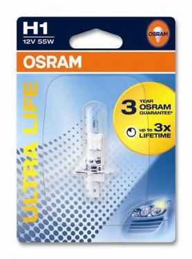 OSRAM - 64150ULT-01B - Лампа Osram Ultra Life H1 55W 12V P14,5S (потроєний строк служби)(упаковка блістер)