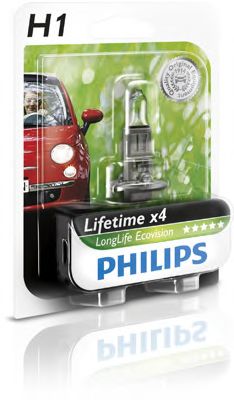 PHILIPS - 12258LLECOB1 - Лампа накаливания H1 12V 55W  P14,5s LongerLife Ecovision 1шт blister (пр-во Philips)