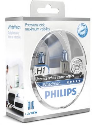 PHILIPS - 12258WHVSM - (к-кт 2шт) Лампа H1 12V 55W P14.5s WhiteVision +60% упаковка блістер