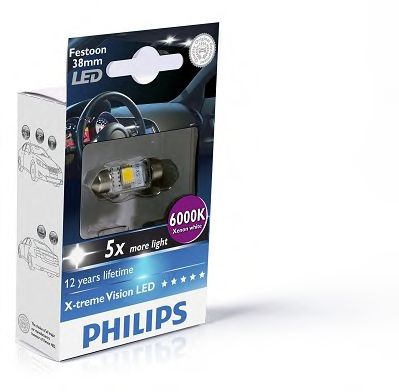 PHILIPS - 128596000KX1 - Лампа вспомогат. освещения T10,5x38 12V SV8.5-8 (10,5x38) BlueVision  LED 6 000 K(пр-во Philips)