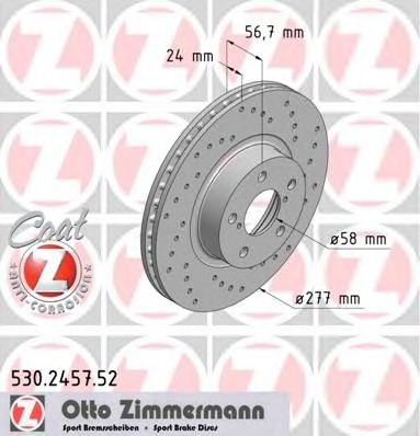 ZIMMERMANN - 530.2457.52 - Диск (перфарований) гальмівний пер. Subaru Legacy 2.0IT 16V 91- /Impreza 1.6i,1.8i16V