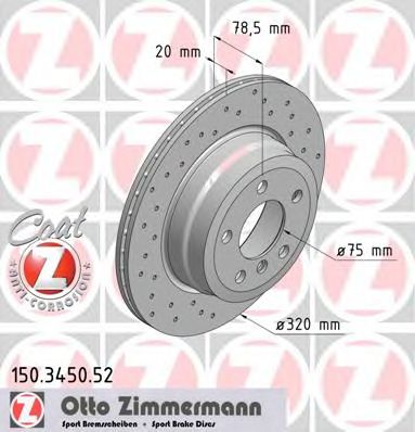 ZIMMERMANN - 150.3450.52 - Диск гальмівний зад.(перфарований) BMW  X5 (E70), X5 (F15, F85), X6 (E71, E72), X6 (F16, F86) 2.0D-3.0D 10.06-07.19