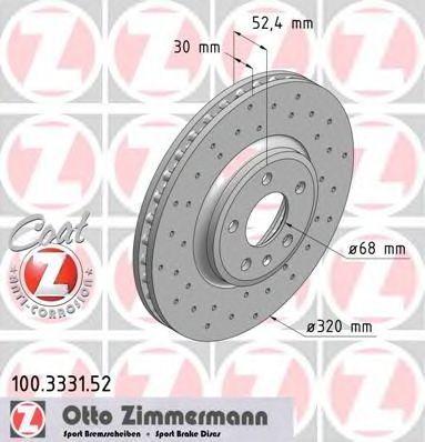 ZIMMERMANN - 100.3331.52 - Гальмівні диски передні перфоровані  Audi A4/A5/Q5 2007- (320x30mm)