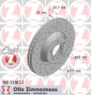 ZIMMERMANN - 100.3318.52 - Диск(перфорований) гальмiвний переднiй Audi A6 2.0/2.7 Tdi Avant 04-