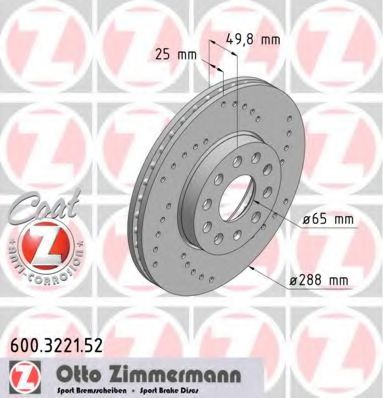 ZIMMERMANN - 600.3221.52 - Гальмівний диск перед. 288X25 Audi A3 1.6-3.2 V6 quattro 05.03-