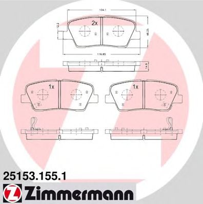 ZIMMERMANN - 25153.155.1 - Гальмівні колодки дискові зад.Hyundai Santa Fe 2.2 CRDi 12-