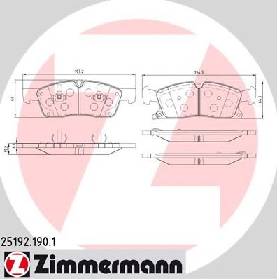 ZIMMERMANN - 25192.190.1 - Гальмівні колодки перед. DB M-class (W166) 2.1D-6.4i 10-/Jepp Grand Cherokee IV