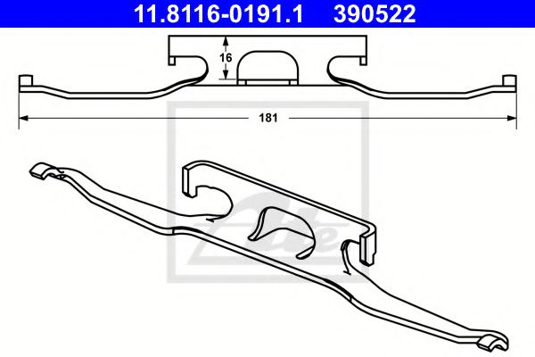 ATE - 11.8116-0191.1 - Р/к (1шт) установки гальм.колодок(передн.)DB Vito 93-;Sprinter 95