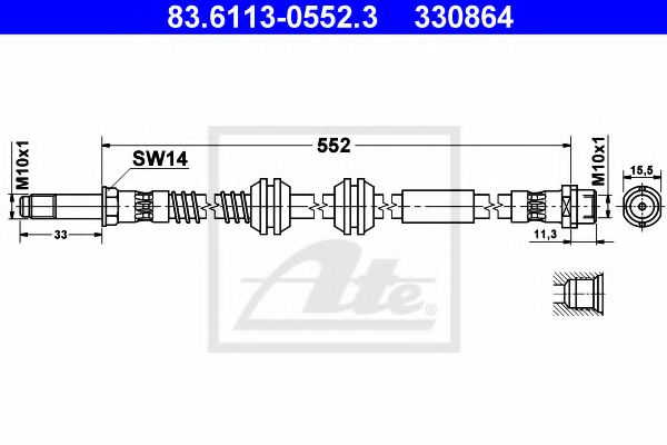 ATE - 83.6113-0552.3 - Шланг гальмівний передній VW T-5 03-