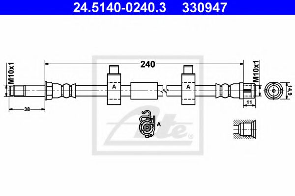 ATE - 24.5140-0240.3 - Тормозной шланг (Тормозная система)