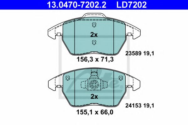 ATE - 13.0470-7202.2 - Комплект тормозных колодок, дисковый тормоз (Тормозная система)
