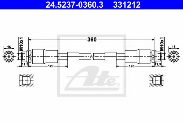 ATE - 24.5237-0360.3 - Шланг гальмiвний перед. Audi A8 L=385mm