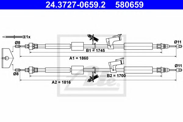 ATE - 24.3727-0659.2 - Трос ручного гальма зад  Ford C-MAX (DM2) 2007/02-
