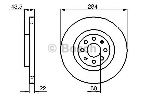 BOSCH - 0 986 479 224 - Диск гальмівний перед. 284x22x43,3 Fiat Grande Punto 1.3/1.9D 05-