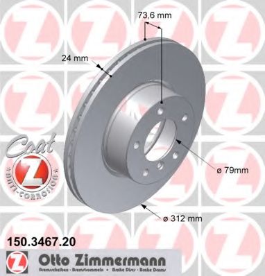 ZIMMERMANN - 150.3467.20 - Гальмівний диск перед. BMW 3 (E90/E90N) 320d 05-/X1 (E84) 09-