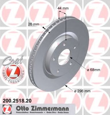 ZIMMERMANN - 200.2518.20 - Диск гальмівний перед. Nissan Qashqai 1.6 16V 2.0 16V 1.5DCI 06.12-, 2.0DCI 07.04-