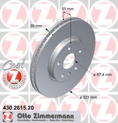 ZIMMERMANN - 430.2615.20 - (R17")Гальмівний диск передній Ø 321mm Opel Insignia 08-