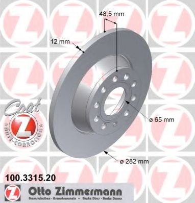 ZIMMERMANN - 100.3315.20 - Диск гальмівний  зад. Audi/Seat/Skoda/VW  02->
