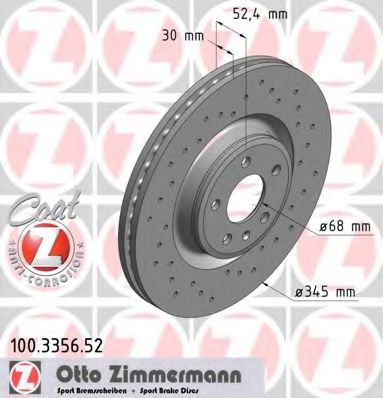 ZIMMERMANN - 100.3356.52 - Диск гальмівний передній Audi A7 Sportback quattro TDI 3.0 d 2010-