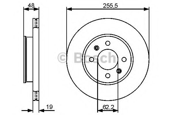 BOSCH - 0 986 479 459 - Диск гальмівний перед. Hyundai Getz 1.1/1.3/1.6/1.5 CRDi (+ABS) 02-  (256X19)