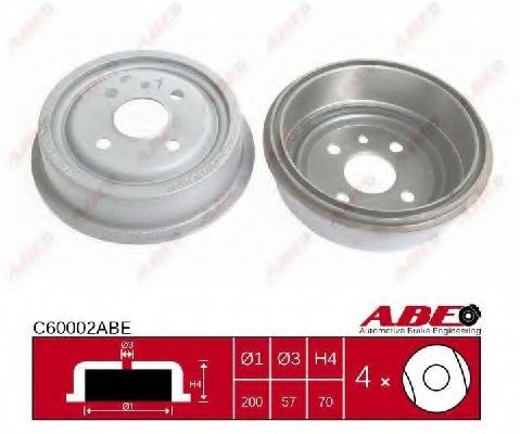ABE - C60002ABE - Гальмівнi барабани задні Opel Askona/Kadett/Astra/Vectra