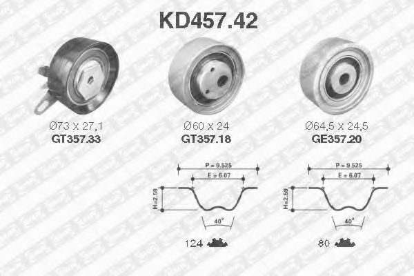 SNR - KD457.42 - К-кт ГРМ Audi A6 2.5TDi 94-97 (5323XS/5345XS/T43047/T41277/T42190)