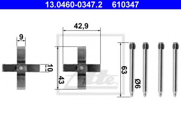 ATE - 13.0460-0347.2 - Комплектующие, колодки дискового тормоза (Тормозная система)