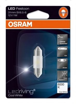 OSRAM - 6431CW - Лампа вспомогат. освещения C5W 12V 0,5W SV8.5-8.5 6000K 1шт.blister (пр-во OSRAM)