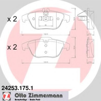 ZIMMERMANN - 24253.175.1 - Гальмівні колодки дискові задні DB C-Class (W204) C 180 ,C 200 CDI 01.08-