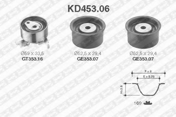 SNR - KD453.06 - К-кт ГРМ (пасок+ролики) Opel Vectra,Omega 1.8/2.0 16V 95-00, 169z