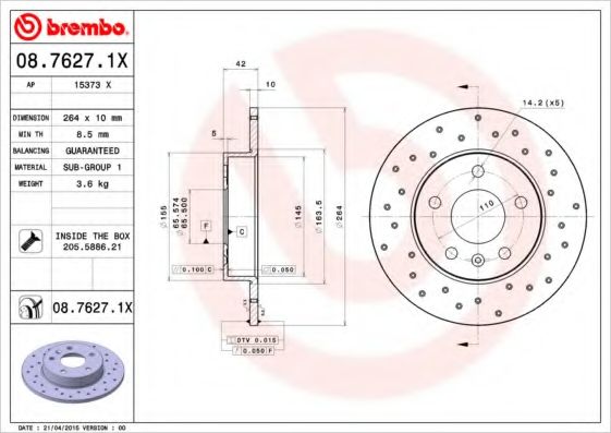 BREMBO - 08.7627.1X - Гальмівний диск