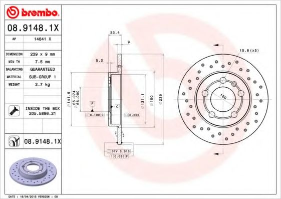BREMBO - 08.9148.1X - Гальмівний диск