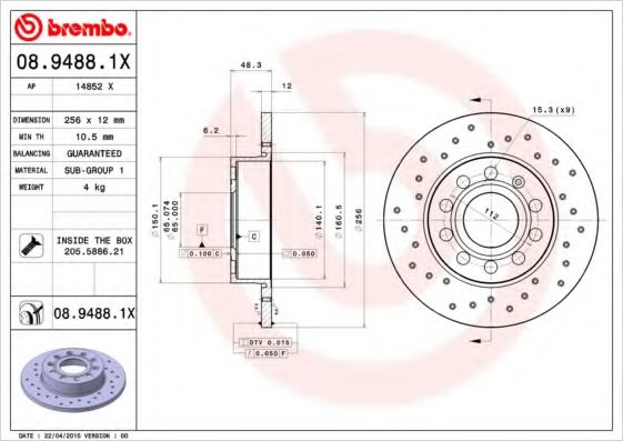 BREMBO - 08.9488.1X - Тормозной диск XTRA
