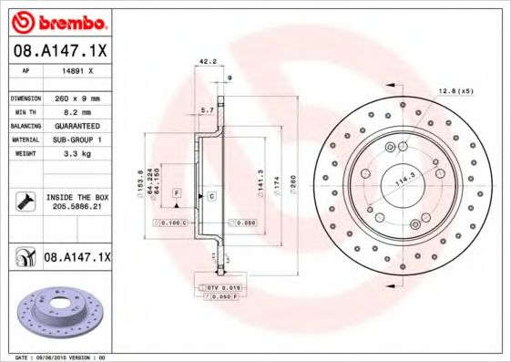 BREMBO - 08.A147.1X - Гальмівний диск