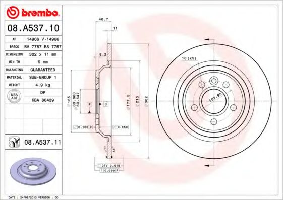 BREMBO - 08.A537.11 - Диск тормозной