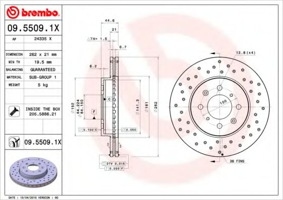 BREMBO - 09.5509.1X - Гальмівний диск