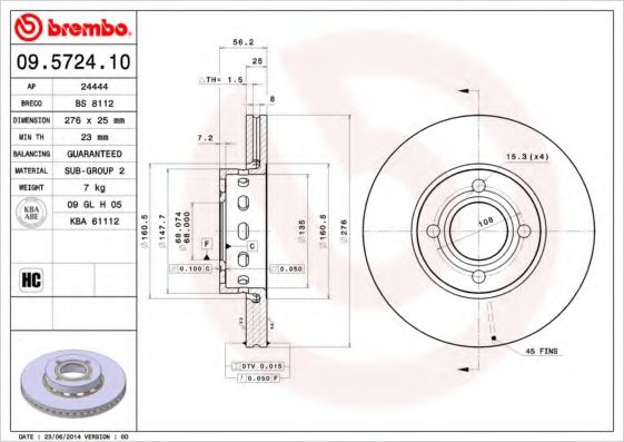 BREMBO - 09.5724.10 - Гальмівний диск