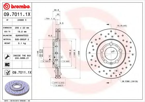 BREMBO - 09.7011.1X - Тормозной диск XTRA