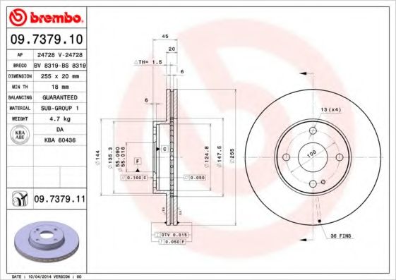 BREMBO - 09.7379.11 - Диск тормозной