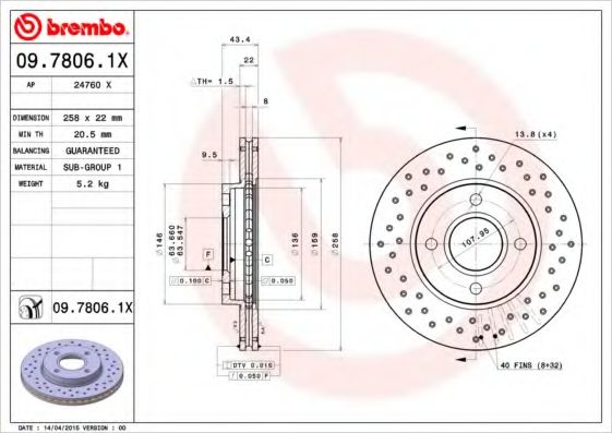 BREMBO - 09.7806.1X - Гальмівний диск