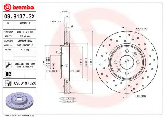 BREMBO - 09.8137.2X - Гальмівний диск