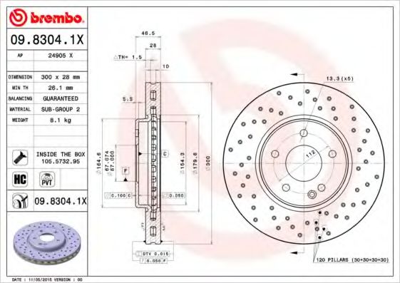 BREMBO - 09.8304.1X - Гальмівний диск