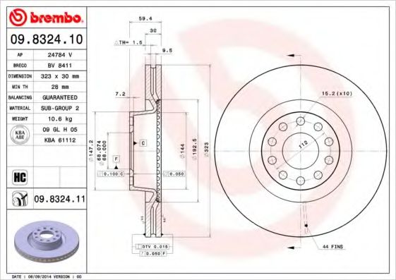 BREMBO - 09.8324.11 - Тормозной диск
