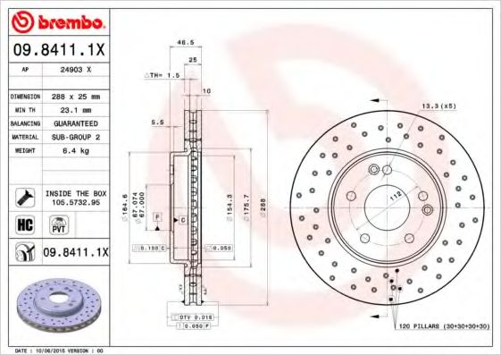 BREMBO - 09.8411.1X - Тормозной диск XTRA