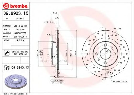 BREMBO - 09.8903.1X - Гальмівний диск