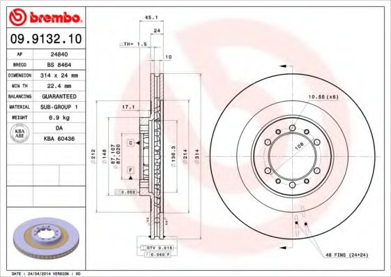 BREMBO - 09.9132.10 - Диск гальмівний MITSUBISHI PAJERO SPORTS передн. (вир-во BREMBO)