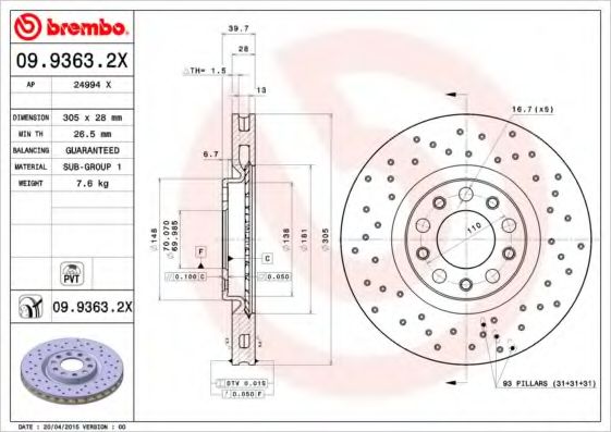 BREMBO - 09.9363.2X - Гальмівний диск