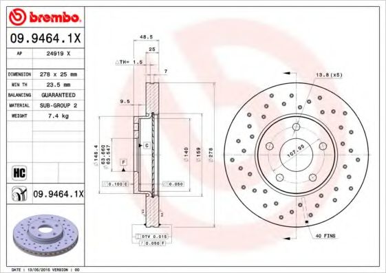 BREMBO - 09.9464.1X - Гальмівний диск