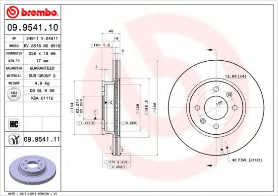 BREMBO - 09.9541.10 - Диск тормозной