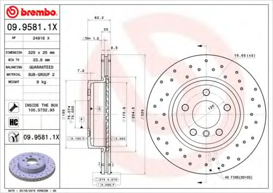 BREMBO - 09.9581.1X - Гальмівний диск